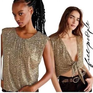 Free People NEW Sample Piece Lost In Your Light Reversible Gold Top, Small, NWOT